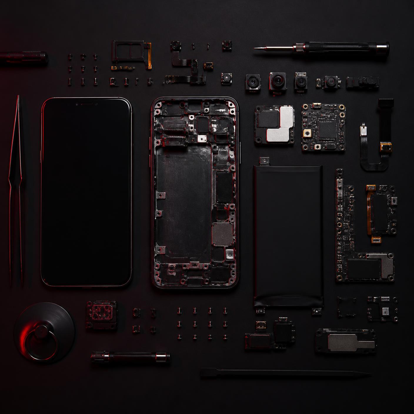 Phone parts flatlay